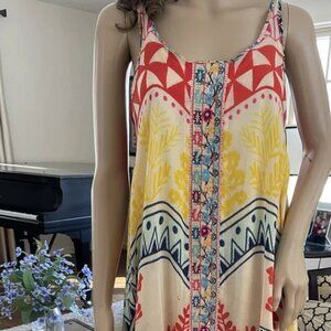 JOHNNY WAS AZTEC BATIK EMBROIDERED SUN TANK MAXI DRESS BOHO SMALL MEDIUM